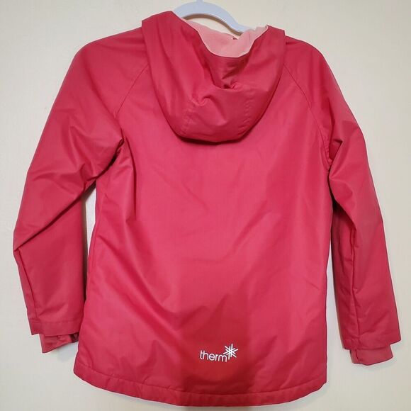 Therm Girl's Fleece Line Jacket Size 10 Pink Hooded Thumbholes EUC - Picture 4 of 10